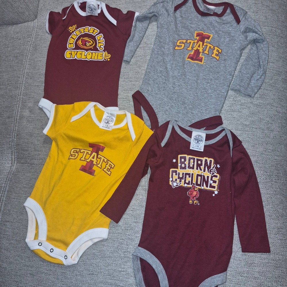 Iowa State Cyclones Baby Bodysuit Lot 4pc ISU Cardinal Gold Gray 3/6months